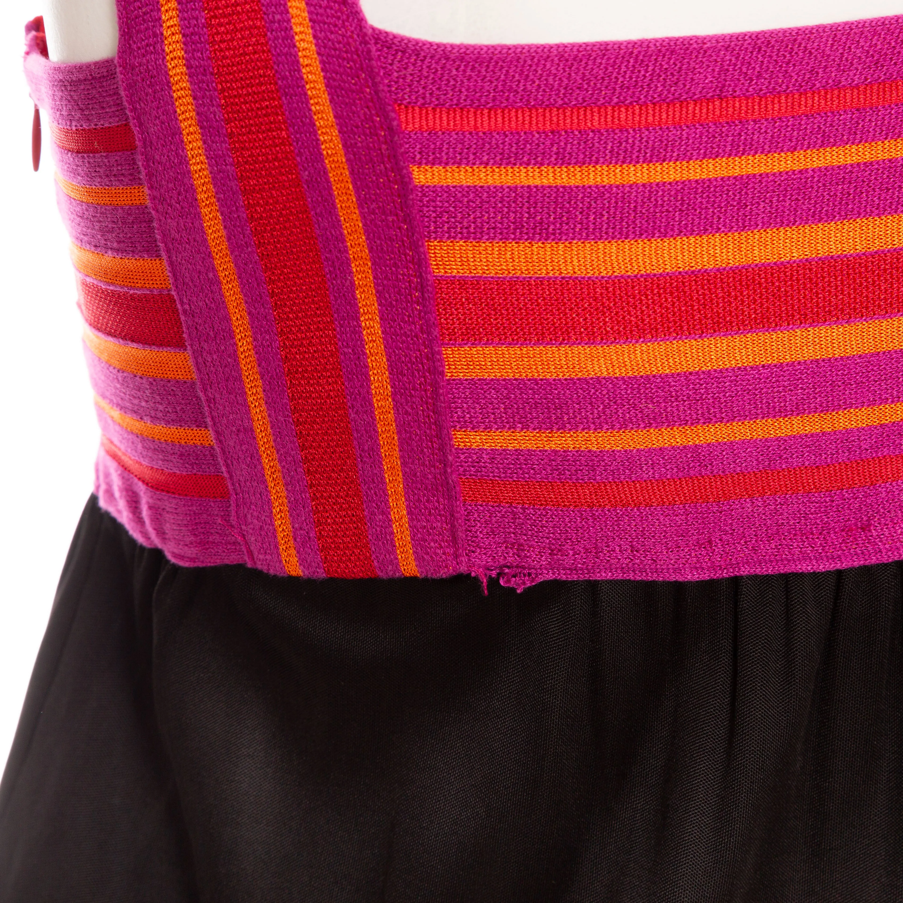 1990s Black Viscose and Pink Knit Sleeveless Midi Dress