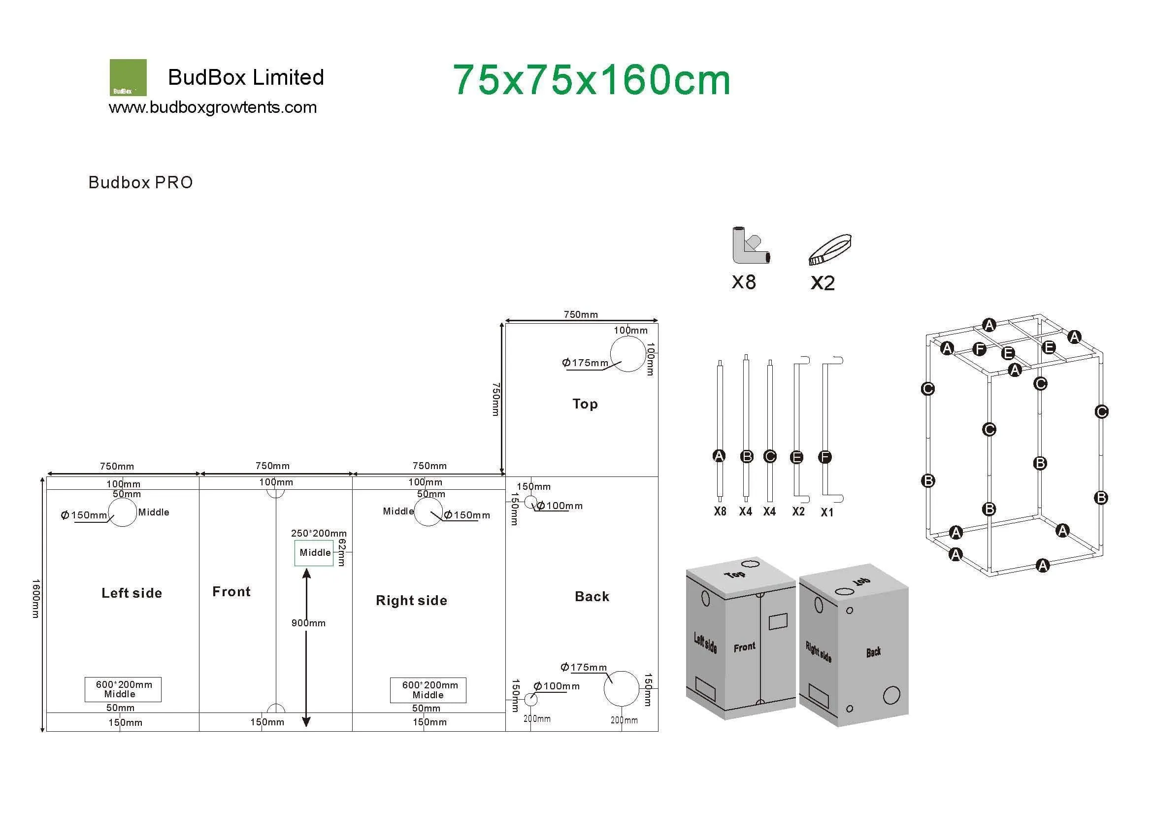 Bud Box Pro Tent Silver  - 75 x 75 x 160cm