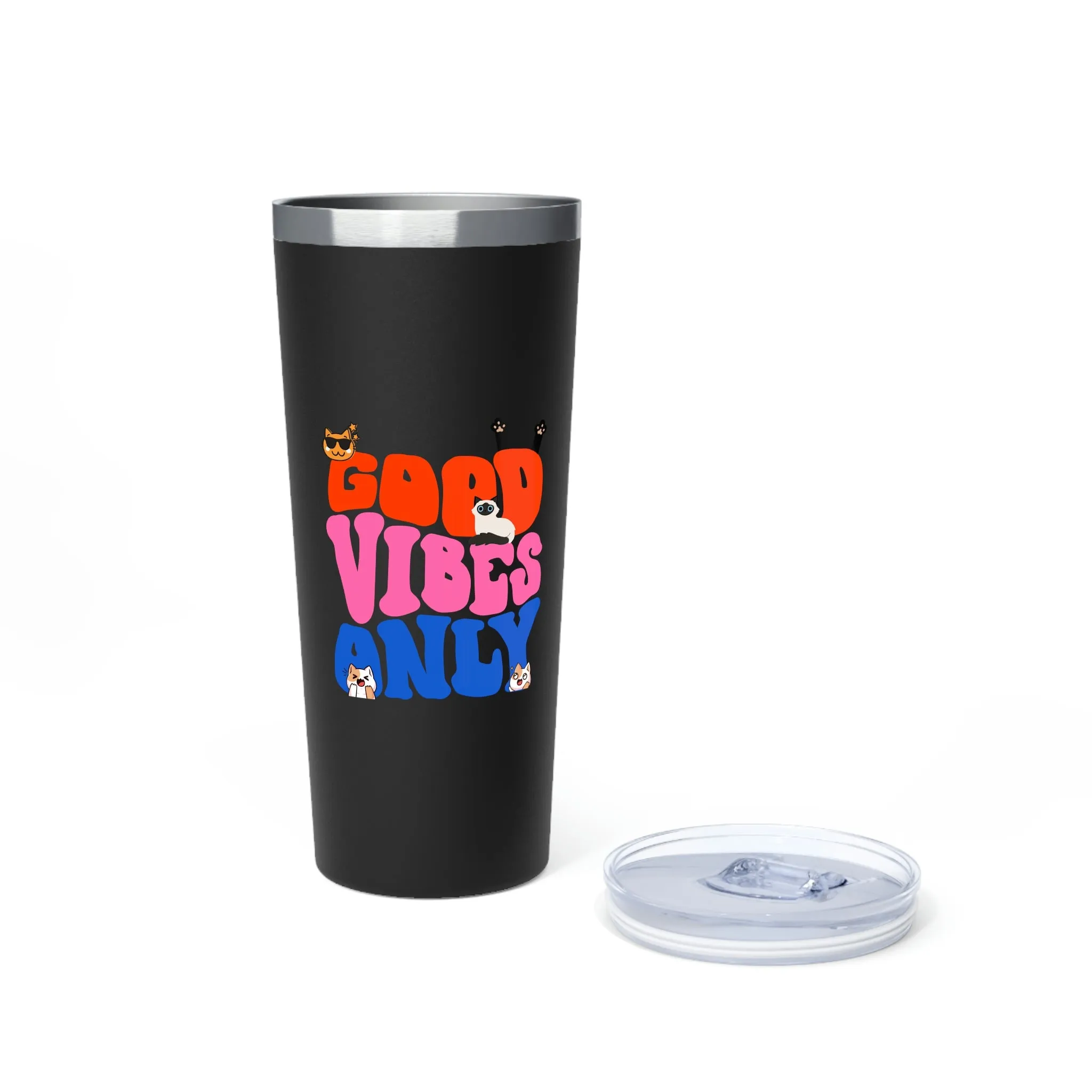 Good Vibes Only Cat POD Copper Vacuum Insulated Tumbler, 22oz