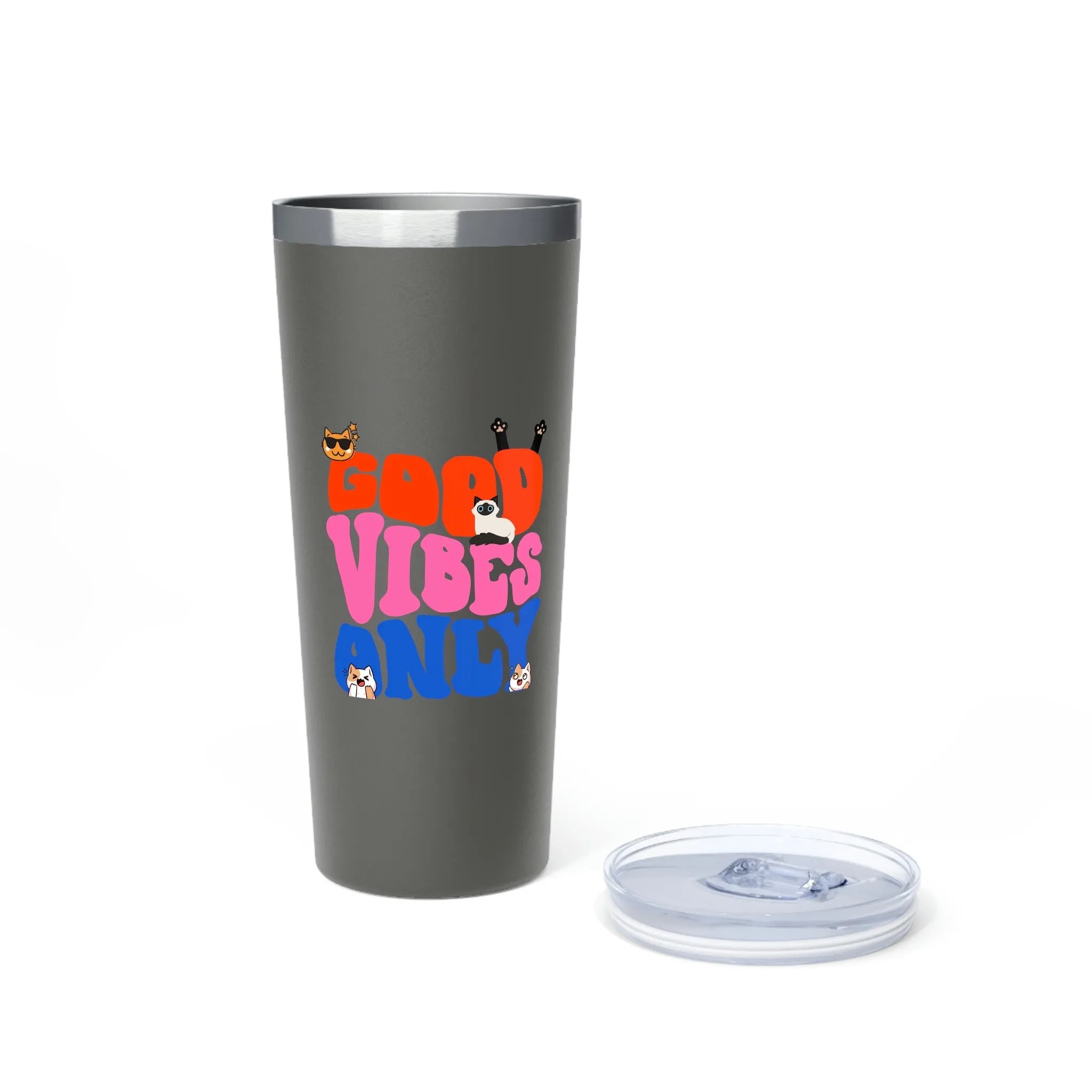 Good Vibes Only Cat POD Copper Vacuum Insulated Tumbler, 22oz