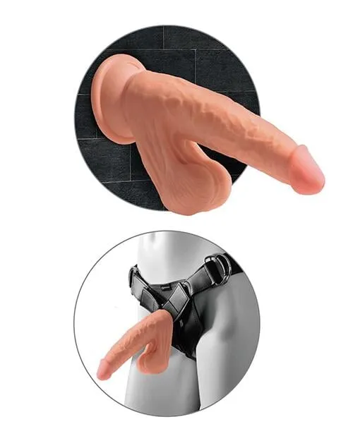 King Cock Plus 7" Triple Density Cock W-swinging Balls - Tan