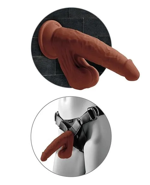 King Cock Plus 8" Triple Density Cock W-swinging Balls - Brown