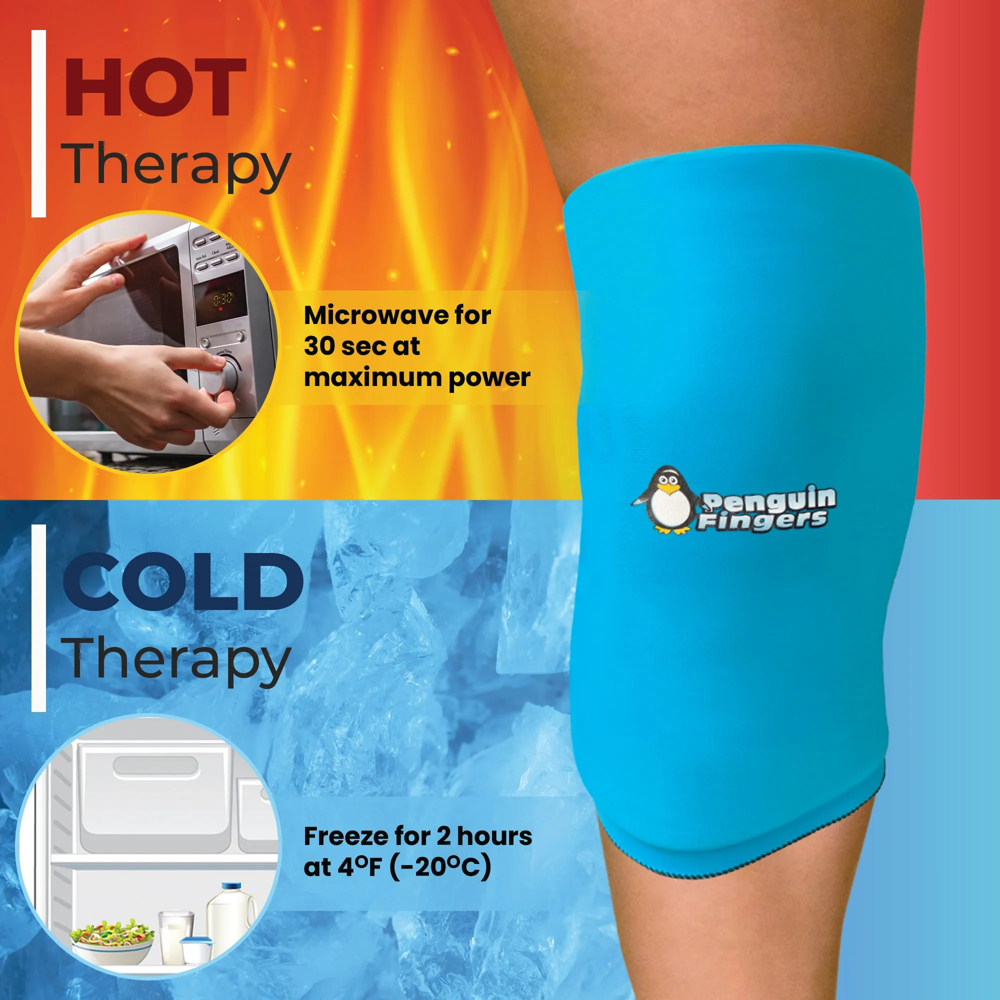 Knee Ice Pack, Soft, Hot/Cold Compression Sleeve, Pain Relief for Knees,Thighs,and Shins,Latex Free