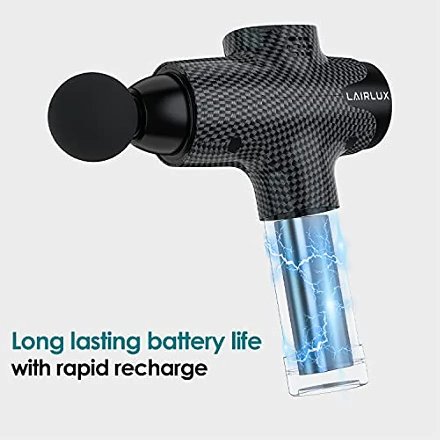 LAIRLUX Massage Gun - Deep Tissue Massager Gun for Muscle Fatigue Relief - Percussion Massage Gun - Model EM-03Pro (Carbon)