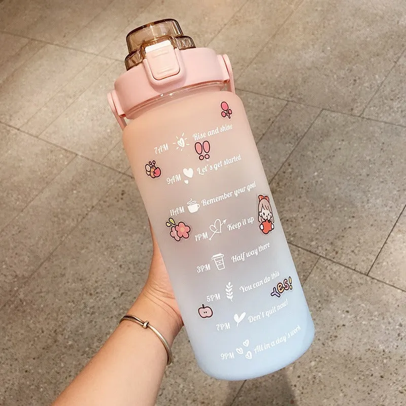 Large Capacity Gradient Color 2L Fitness Water Bottle