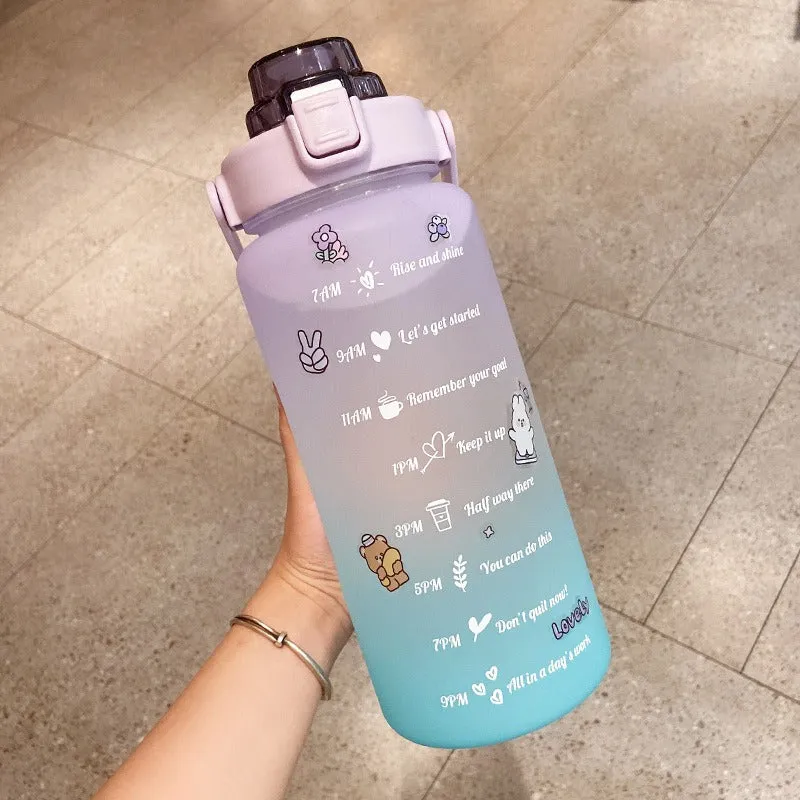 Large Capacity Gradient Color 2L Fitness Water Bottle