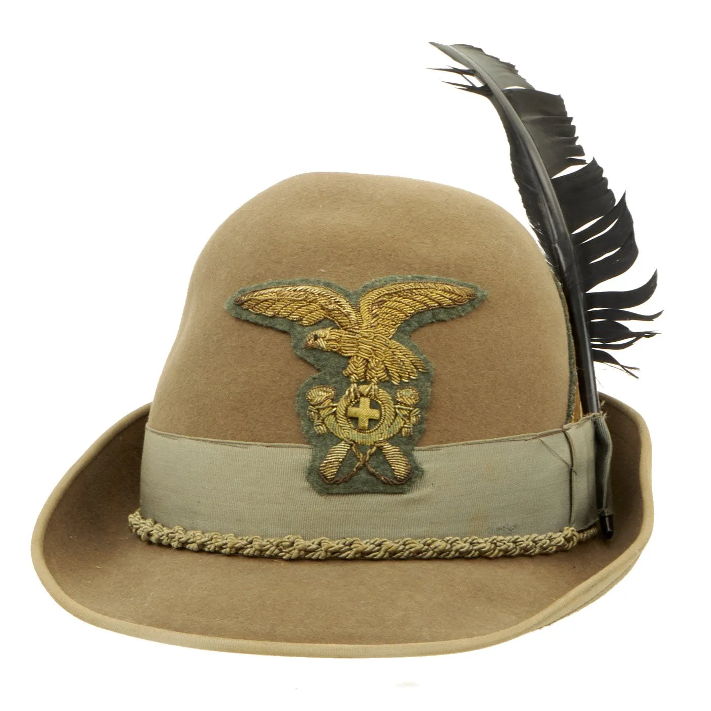 Original WWII Royal Italian Army Alpine Division Officer Alpini Cap with Feather - Size 7 1/4