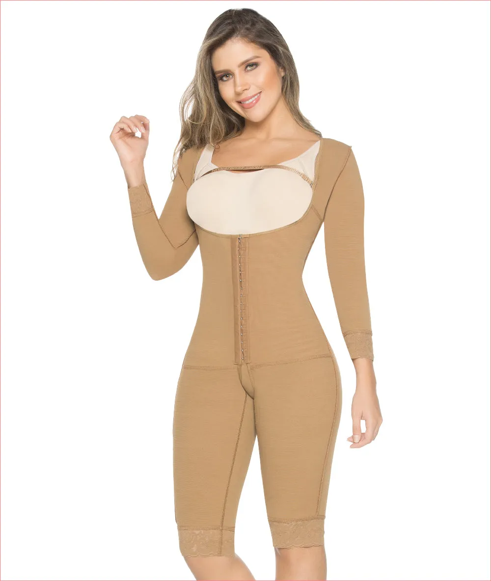 Post Op Garment One Piece with Compression Sleeves and Open Bust C9002