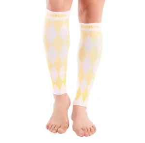 Premium Calf Compression Sleeve 20-30 mmHg Argyle WHITE/YELLOW by Doc Miller