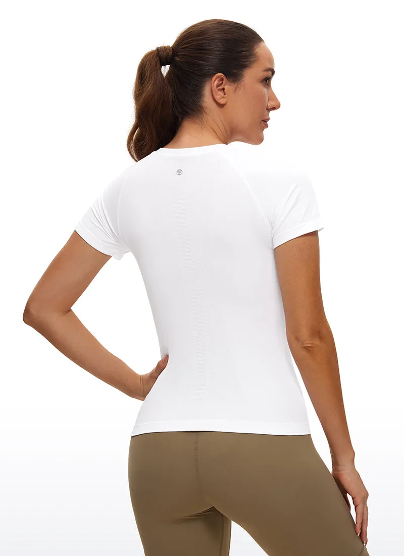 Seamless High Neck Short Sleeves Waist Length