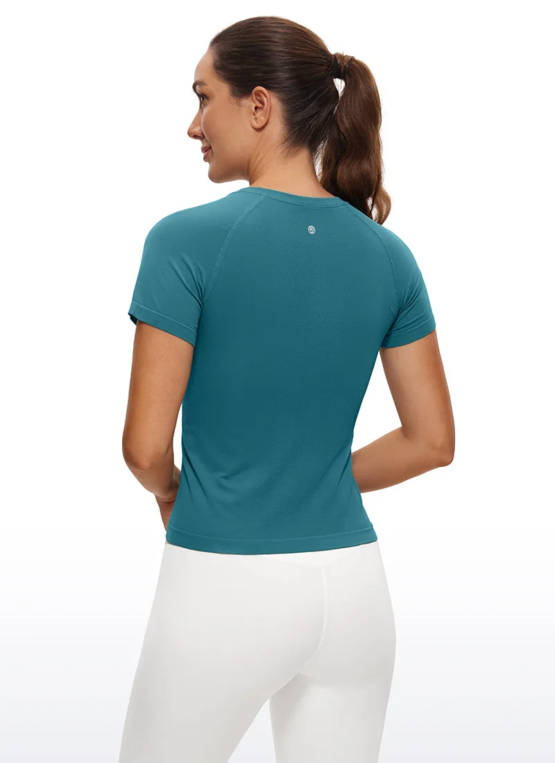 Seamless High Neck Short Sleeves Waist Length