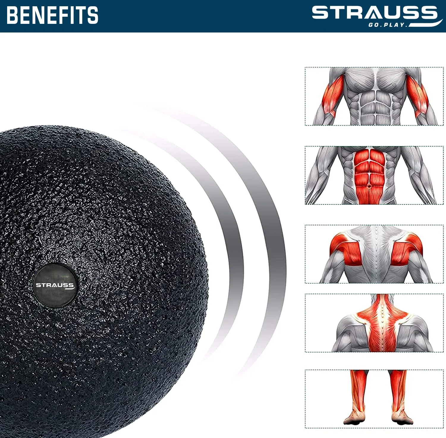 Strauss Yoga & Lacrosse Massage Single Lightweight Peanut Shaped Ball | Ideal for Physiotherapy, Deep Tissue Massage, Trigger Point Therapy, Muscle Knots | High-Density Roller & Acupressure Ball for Myofascial Release, (Black)