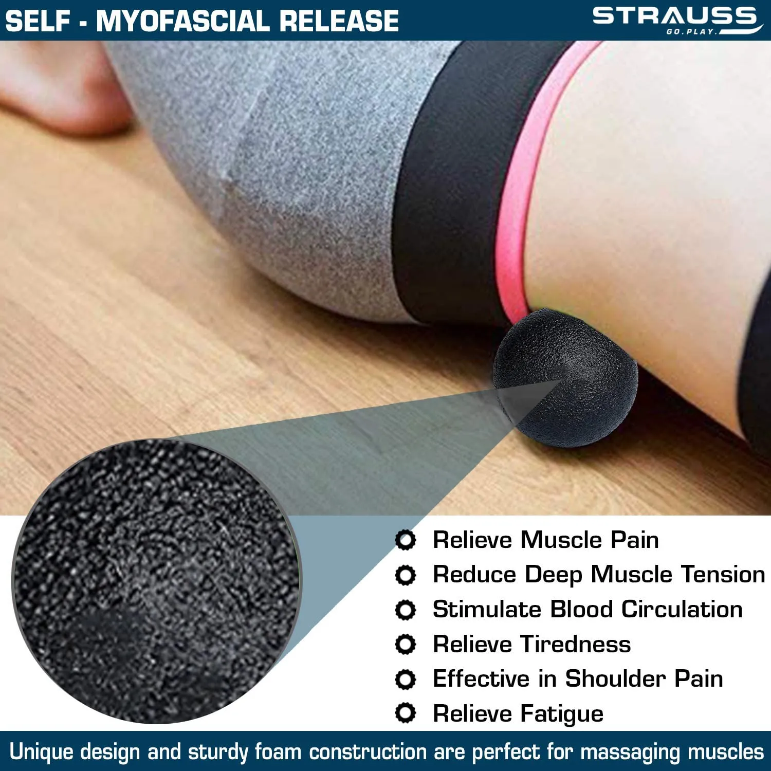 Strauss Yoga & Lacrosse Massage Single Lightweight Peanut Shaped Ball | Ideal for Physiotherapy, Deep Tissue Massage, Trigger Point Therapy, Muscle Knots | High-Density Roller & Acupressure Ball for Myofascial Release, (Black)